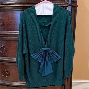 Torrid Teal V-Neck Sweater with Bow Accent